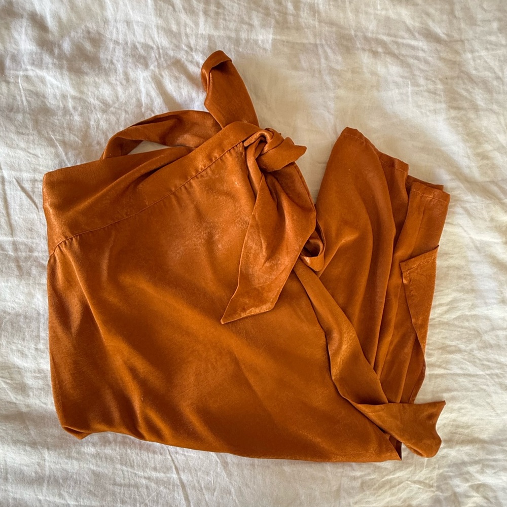 Satin Wrap Midi Skirt in Burnt Orange